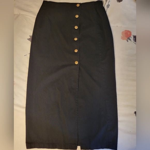 Vintage Whittall & Shon Black Button Down Maxi Skirt Size L - Picture 1 of 4